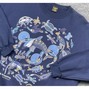 Dolphin Dreaming Australia Crewneck Sweater XL Blue Churinga Designs